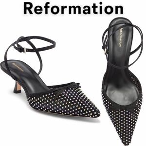 Reformation Wade Kitten Heel Pump Black Studded Women's Shoes Sz 6 NWT